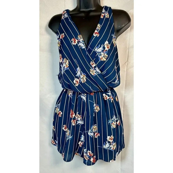Everly Pants - Womens Everly Striped Floral Jumpsuit Romper Sz Xs fairy peasant Stripes V-neck
